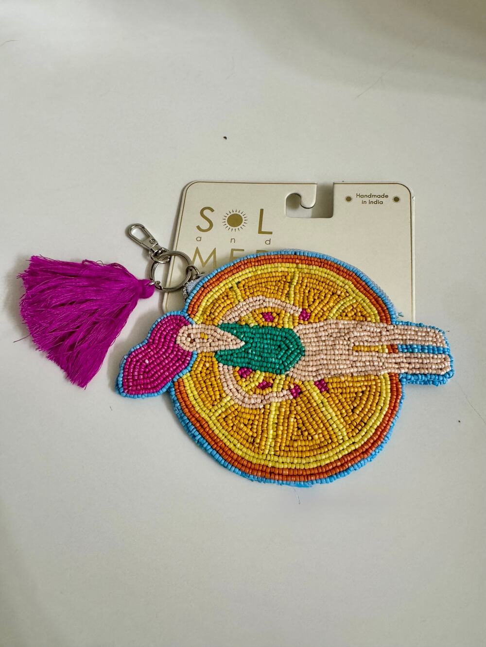 Sol & Mer Citrus Orange Slice Coin Purse Mini Zipper Pouch Tassel Bag Charm NWT
